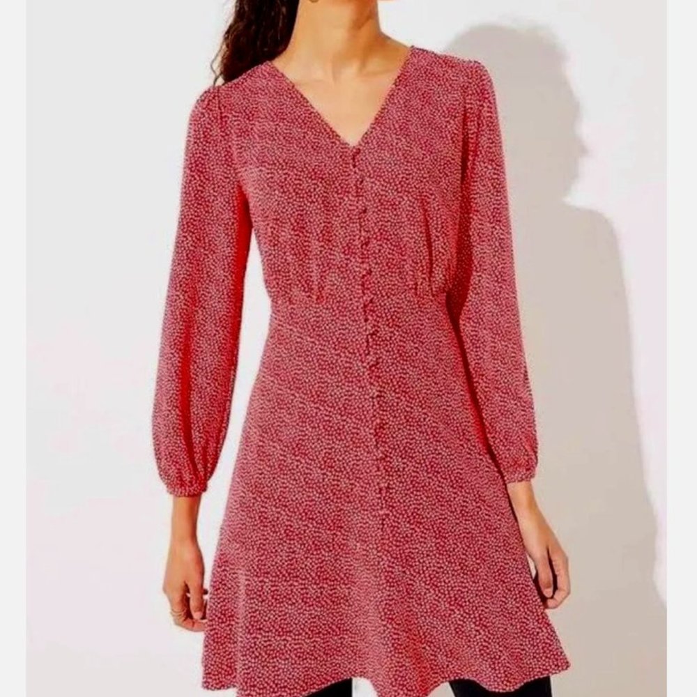 Loft Romantic Red White Heart Ruffle Knee Length Dress Size 6